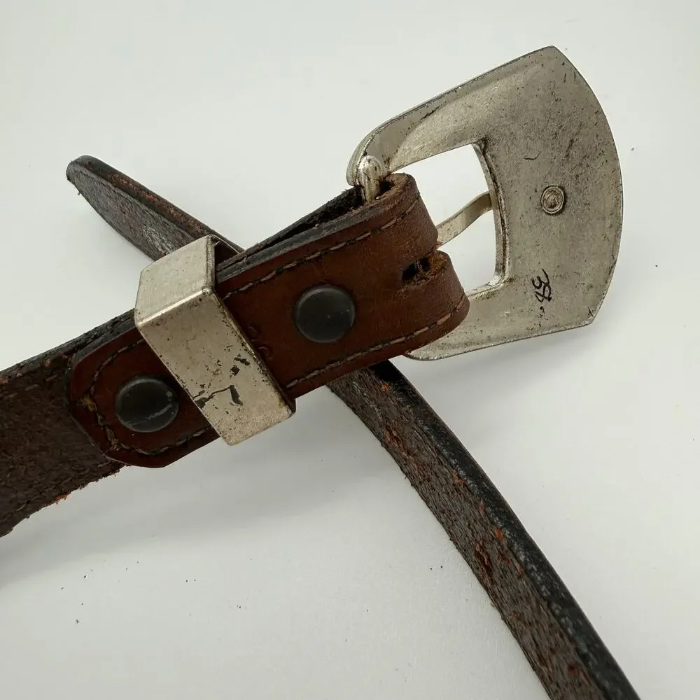 Nocona Western Leather Belt Brown Silver Buckle 36 Cowboy Vintage 90s